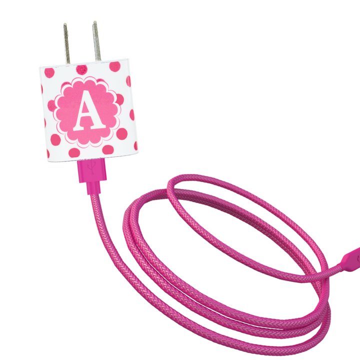 Hot Pink Polka Dot Monogram Dual Charger & Cable Gift Set