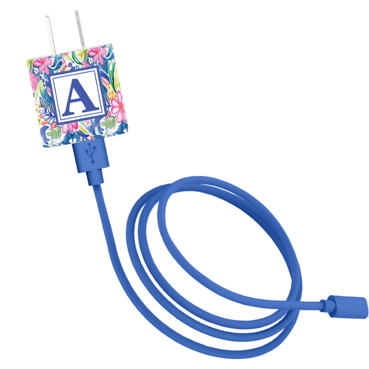 Ditsy Flower Monogram Dual Charger & Cable Gift Set