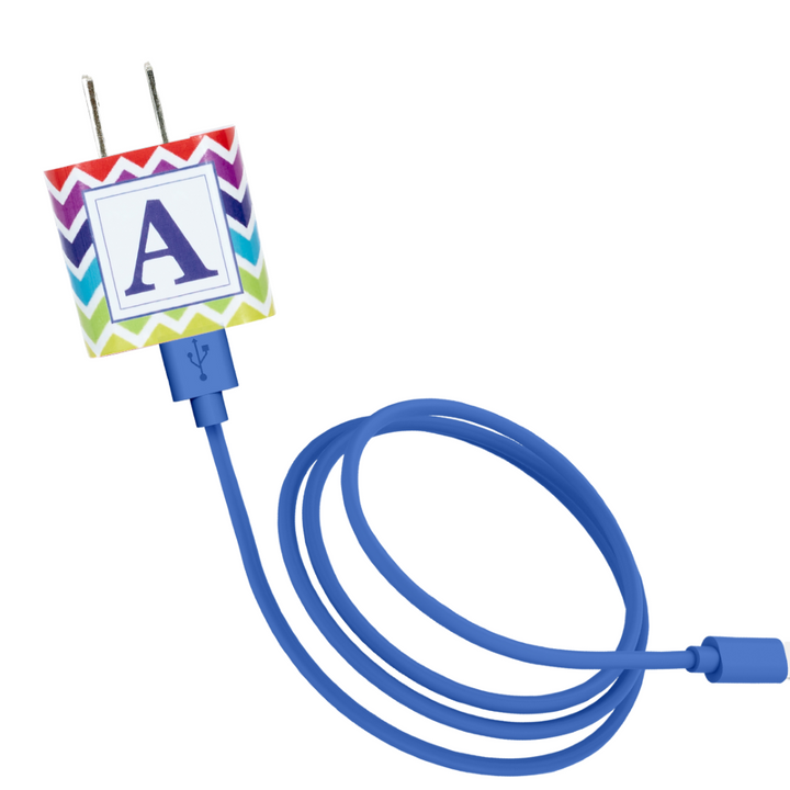 Rainbow Chevron Monogram Dual Charger & Cable Gift Set